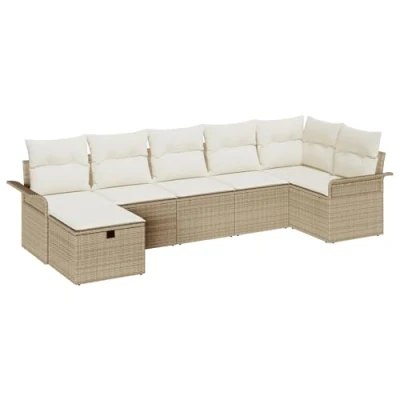 Afbeelding van vidaXL 7 delige Tuinsofa Set met Kussens Beige Poly Rattan
