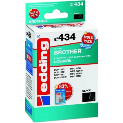 Afbeelding van Edding Inktcartridge vervangt Brother LC 980BK Compatibel 2 pack Zwart, Zwart EDD 434 18