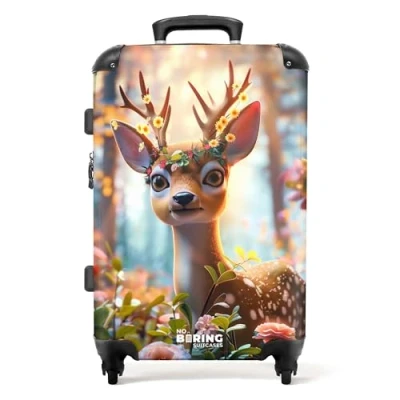 Afbeelding van NoBoringSuitcases.com® Koffer groot Rolkoffer lichtgewicht Hert met bloemenkrans in de natuur Reiskoffer 4 wielen Grote trolley XL 20 kg bagage