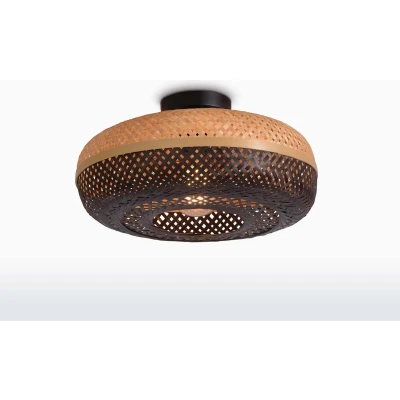 Afbeelding van GOOD&amp;MOJO Plafonniere Palawan Bamboe/Wit Ø40cm Bruin