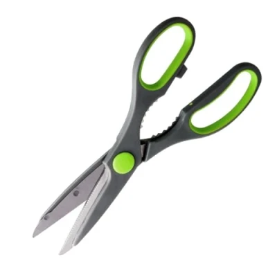 Afbeelding van Nirosta 48133 Keukenschaar met geïntegreerde flesopener, keukenschaar, schaar, roestvrij staal, polypropyleen, grijs, groen, 21 cm