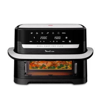 Image de Moulinex Dual Easy Fry Flex, Friteuse à air avec séparateur FlexCook, Capacité 9 l pour jusqu&#039;à 8 personnes, 7 programmes prédéfinis, Noire, EZ9228F0