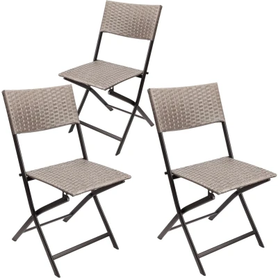Afbeelding van BRUBAKER Toscane Set van 3 klapstoelen polyrotan, weerbestendig, robuust, opvouwbare balkonstoel, campingstoel voor tuin, balkon, terras, camping, bruin