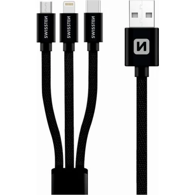 Afbeelding van Swissten 3 in 1 Kabel Micro USB / C Lightning MFI Gecertificeerd 1.2M Zwart