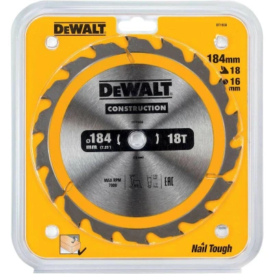 Afbeelding van DeWALT Cirkelzaagblad voor Hout Construction Ø 184mm Asgat 16mm 18T DT1938 QZ