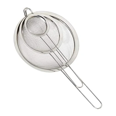 Afbeelding van Relaxdays keukenzeef set van 3 stuks zeef bolzeef edelstaal meel zilver