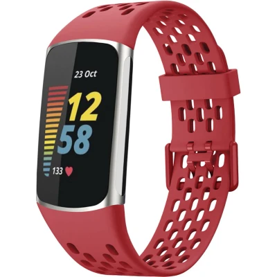 Afbeelding van imoshion bandje Geschikt voor Fitbit Charge 6 / 5 Siliconen sport met gaatjes Roze