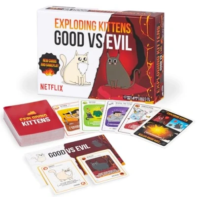 Image de Exploding Kittens Good vs. Evil 2 5 Players Ages 7+ Inspired by Netflix Show High Stakes Family Card Game Ideal for Party, Night Animated