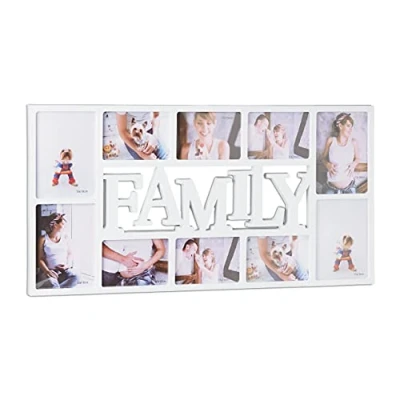 Image de Relaxdays cadre photos pêle mêle 10 Galerie mur mural Family famille HxlxP: 36,5 x 72 2 cm, blanc