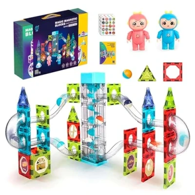 Afbeelding van CELMAN STEM 82 stuks magnetische bouwstenen met accessoires, Montessori speelgoed, kogelbaan voor kinderen vanaf 3, 4, 5, 6, 7, 8 jaar, educatief cadeau