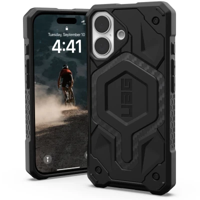 Afbeelding van Urban Armor Gear Monarch Pro Hoesje geschikt voor Apple iPhone 16 Compatibel met MagSafe Back Cover Carbon Fiber