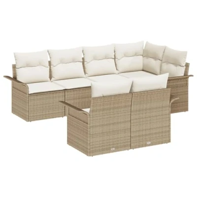 Afbeelding van vidaXL 7 Persoons Tuin Sofa Set met Kussens Beige Poly Rattan