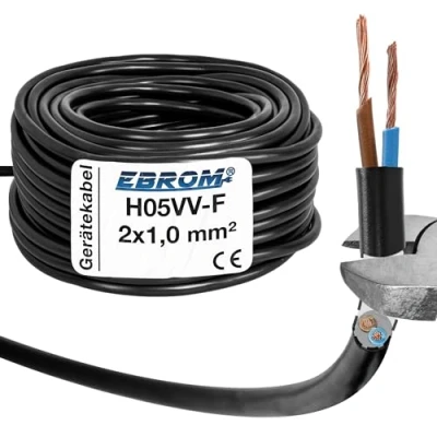 Afbeelding van H05VV F Flexibele kabel rond voor LED 2 x 1 mm² (mm²) Kleur: zwart 5 m, 10 15 20 25 30 35 40 45 50 55 60 m enz. tot 200 in stappen van