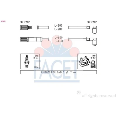 Afbeelding van FACET 4.9451 Bougiekabelset Made in Italy OE Equivalent