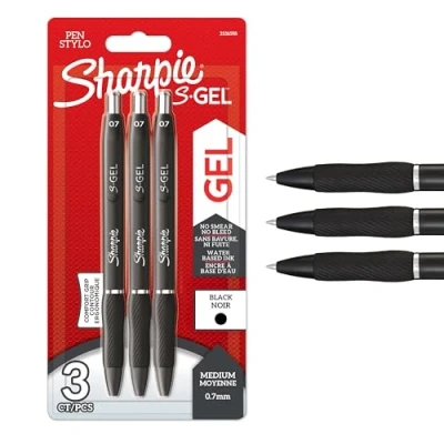 Image de Sharpie S gel Stylos Pointe moyenne (0,7 mm) Encre noire Lot de 3