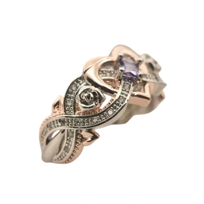 Afbeelding van Zilver Rosé met Diamonds Exclusieve Ring Hart Paarse Zirkonia 925 Sterling 20mm