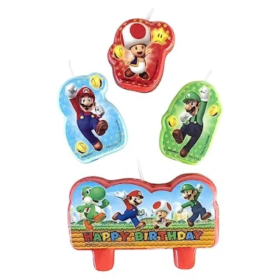 Afbeelding van Taartkaarsjes verjaardag Super Mario, 4 stuks