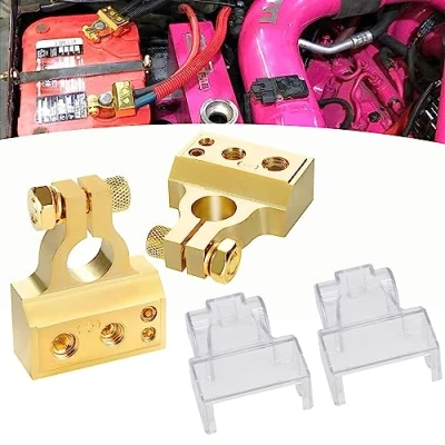Afbeelding van 1 paar autoaccuklemmen, robuust, zware lading, aansluitingen voor auto accu, positieve en negatieve accuklemmen +/ batterijklem met transparante waterdichte hoes