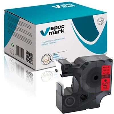 Afbeelding van specmark geschikt voor DYMO D1 45807 lint 19 mm x 7 m zwart op rood (S0720870) compatibel met LM Label Manager LP Point LW Writer DUO