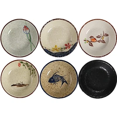 Afbeelding van TuYines Set van 6 sauskommen voor sojabonen, tapas, keramiek, porselein, diameter 10 cm, Japanse stijl