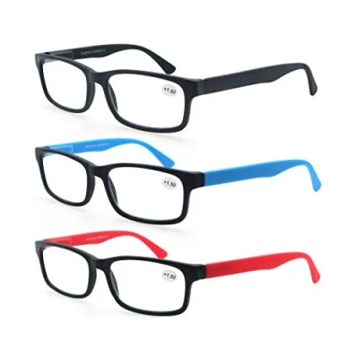 Afbeelding van MODFANS Set van 3 Rechthoekige brillen, veertakken Comfort Vision scherp voor mannen en vrouwen, leesbril, zwart rood blauw + 1,50