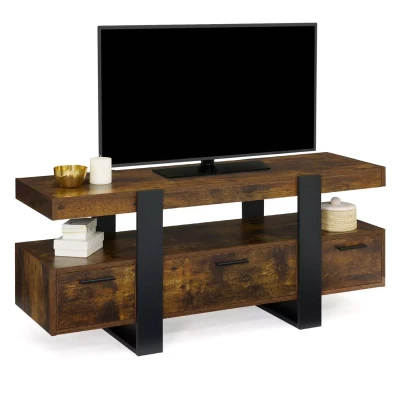 Afbeelding van Meuble TV PHOENIX avec tiroirs bois effet vieilli et noir 116 cm