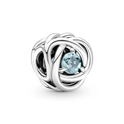 Afbeelding van PANDORA März Geburtsstein Meer Aquablauer Ewigkeitskreis Charm van Sterling Zilver met Kristallen, 790065C09, zilver, Zirkonia