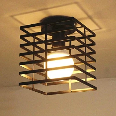 Afbeelding van iDEGU Vintage industriële plafondlamp met metalen kooi, zeshoekig, hanglamp, geometrisch design, E27 voor slaapkamer, café, restaurant, hal, gang, 16 cm (kubus)