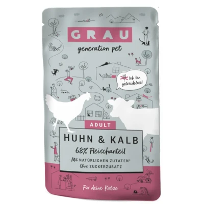 Afbeelding van GRAU Adult Graanvrij 16 x 125 g Kattenvoer Kip &amp; Kalf