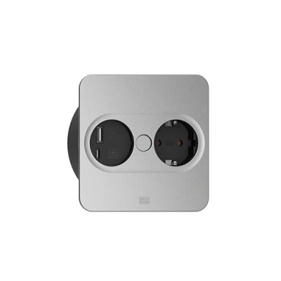 Afbeelding van BAC Twist 2 1x230V RA en 1x USB Zilver Vierkant Lader 946.013 E3MQR