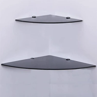 Afbeelding van Euro Tische Wandrek van glas, 35 x cm, glazen plank voor badkamer, doucheplank glas met 6 mm gehard veiligheidsglas en metalen houders (zwart)