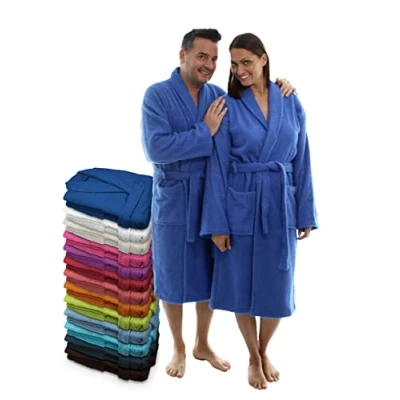 Afbeelding van LEBENGOOD Uniseks badjas voor dames en heren, 100% katoen, Amerikaanse badstof, 400 g, met riem, zakken, douche, zachte badjas, handdoek, Azulon