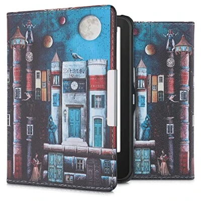 Afbeelding van kwmobile E reader hoesje geschikt voor Tolino Vision 1 / 2 3 4 HD hoes flip case met magnetische sluiting Ereader cover boekenstad design in meerkleurig