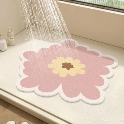 Afbeelding van Ronde douchemat van pvc, antislip, schimmelbestendig, met drainage, sneldrogend (roze, 60 x cm)