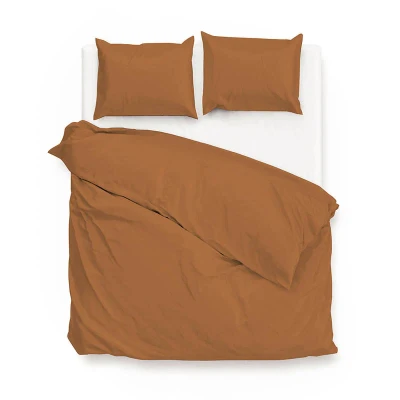 Afbeelding van Dekbedovertrek Satinado Cognac Brown Lits jumeaux (240x200/220 cm) Katoen satijn Effen Bruin Zo!Home Ga naar