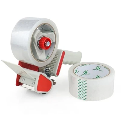 Afbeelding van BOMEI PACK 2 rollen verpakkingstape 50 m x 48 mm transparant met dispenser voor pakketten en dozen verhuizing, verpakking