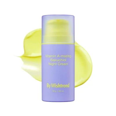 Afbeelding van BY WISHTREND Bakuchiol retinale nachtcrème met vitamine A, Koreaans alternatief voor retinol, anti aging, fijne lijntjes, slappe en droge huid de gevoelige huid, 30 g