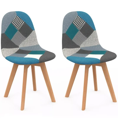 Afbeelding van Lot de 2 chaises scandinaves SARA motifs patchworks bleus