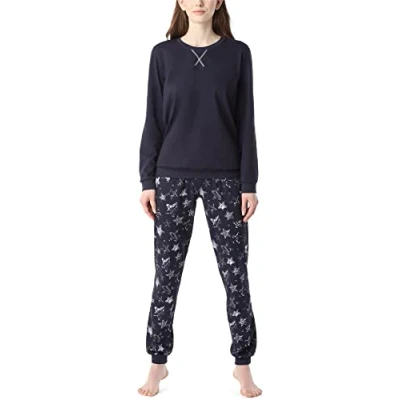 Afbeelding van Merry Style MS MS10 168 PJ Dames Pyjama ronde hals lange mouwen broek met zakken Katoen Marineblauw/Zilveren Sterren L