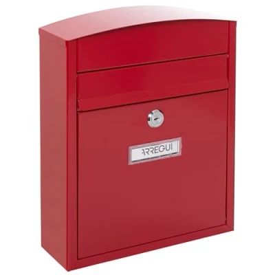 Afbeelding van ARREGUI Compact E5736 brievenbus van verzinkt staal, maat S (A5 post), wandbrievenbus voor buiten, waterbestendig, met naamplaatje, 2 sleutels, eenvoudige montage, rood