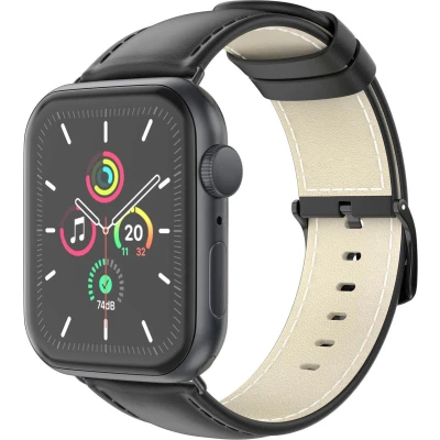 Afbeelding van imoshion Classic lederen bandje Geschikt voor Apple Watch 1, 2, 3, 4, 5, 6, 7, 8, 9, 10 (42 mm), SE 38/40/41 mm Zwart One Size