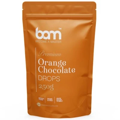 Afbeelding van BAM Chocoladedruppels met aroma, smeltkleppen, huishoudelijk en professioneel koken (chocolade sinaasappel)