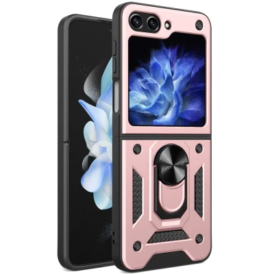 Afbeelding van iMoshion Hoesje Geschikt voor Samsung Galaxy Z flip 5 Rugged Backcover met ring versie Rosé Goud