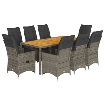Afbeelding van vidaXL 9 delige Bistroset met kussens poly rattan grijs