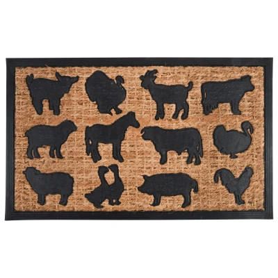 Afbeelding van Boerderijdieren thema deurmat/buitenmat rubber/kokosvezel 75 x 45 cm voor buiten Deurmatten schoonloopmatten