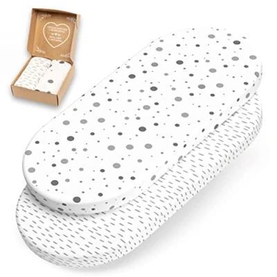 Afbeelding van mimaDu Premium hoeslaken voor kinderwagen, wieg, matras, 70 x 37 cm, 32 75 35 100% katoen Oeko Tex (strepen en stippen)