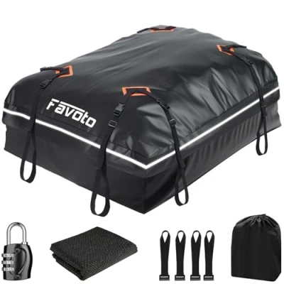 Afbeelding van Favoto Dakkoffer, 566 liter, opvouwbaar, waterdicht, met antislipmat, deurhaak, versterkingsriemen voor auto&#039;s, SUV&#039;s met/zonder bagagedrager, bagagetransport, zwart