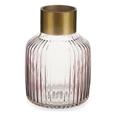 Afbeelding van Giftdecor Bloemenvaas decoratie glas roze transparant/goud 14x22 cm vaas