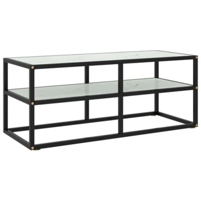 Afbeelding van Tv meubel met wit marmerglas 100x40x40 cm zwart