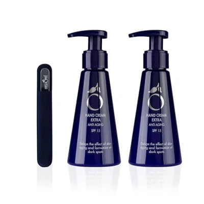 Afbeelding van Herome 2 Pack Handcreme Extra Anti Ageing SPF15 Vertraagt Rimpels Inclusief Glass Nail File 2*120ml.